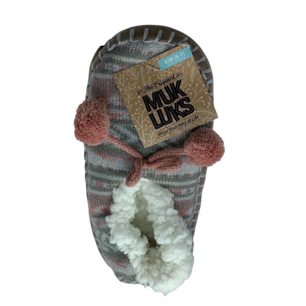 MUK‎ LUKS Pom Ballerina Style SLIPPERS Faux Fur Lined Women Size S/M 5-7 NWT